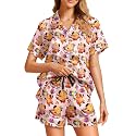 Funny Pajamas for Women Set Print Satin Loungewear Pjs Short Sleeve Button Down Top and Shorts Sets Sleepwear XS-3XL