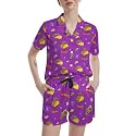 Funny Pajamas for Women Set Print Satin Loungewear Pjs Short Sleeve Button Down Top and Shorts Sets Sleepwear XS-3XL