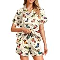 Funny Pajamas for Women Set Print Satin Loungewear Pjs Short Sleeve Button Down Top and Shorts Sets Sleepwear XS-3XL
