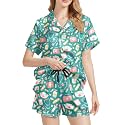 Funny Pajamas for Women Set Print Satin Loungewear Pjs Short Sleeve Button Down Top and Shorts Sets Sleepwear XS-3XL