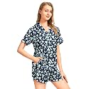 Funny Pajamas for Women Set Print Satin Loungewear Pjs Short Sleeve Button Down Top and Shorts Sets Sleepwear XS-3XL