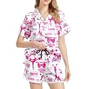 Funny Pajamas for Women Set Print Satin Loungewear Pjs Short Sleeve Button Down Top and Shorts Sets Sleepwear XS-3XL