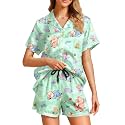 Funny Pajamas for Women Set Print Satin Loungewear Pjs Short Sleeve Button Down Top and Shorts Sets Sleepwear XS-3XL
