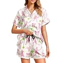 Funny Pajamas for Women Set Print Satin Loungewear Pjs Short Sleeve Button Down Top and Shorts Sets Sleepwear XS-3XL