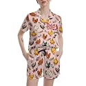Funny Pajamas for Women Set Print Satin Loungewear Pjs Short Sleeve Button Down Top and Shorts Sets Sleepwear XS-3XL