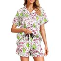 Funny Pajamas for Women Set Print Satin Loungewear Pjs Short Sleeve Button Down Top and Shorts Sets Sleepwear XS-3XL