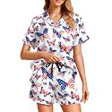 Funny Pajamas for Women Set Print Satin Loungewear Pjs Short Sleeve Button Down Top and Shorts Sets Sleepwear XS-3XL