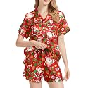 Funny Pajamas for Women Set Print Satin Loungewear Pjs Short Sleeve Button Down Top and Shorts Sets Sleepwear XS-3XL