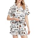Funny Pajamas for Women Set Print Satin Loungewear Pjs Short Sleeve Button Down Top and Shorts Sets Sleepwear XS-3XL