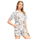 Funny Pajamas for Women Set Print Satin Loungewear Pjs Short Sleeve Button Down Top and Shorts Sets Sleepwear XS-3XL