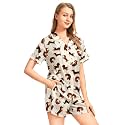 Funny Pajamas for Women Set Print Satin Loungewear Pjs Short Sleeve Button Down Top and Shorts Sets Sleepwear XS-3XL