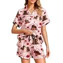 Funny Pajamas for Women Set Print Satin Loungewear Pjs Short Sleeve Button Down Top and Shorts Sets Sleepwear XS-3XL