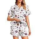 Funny Pajamas for Women Set Print Satin Loungewear Pjs Short Sleeve Button Down Top and Shorts Sets Sleepwear XS-3XL