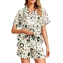 Funny Pajamas for Women Set Print Satin Loungewear Pjs Short Sleeve Button Down Top and Shorts Sets Sleepwear XS-3XL