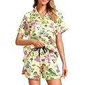 Funny Pajamas for Women Set Print Satin Loungewear Pjs Short Sleeve Button Down Top and Shorts Sets Sleepwear XS-3XL