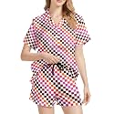 Funny Pajamas for Women Set Print Satin Loungewear Pjs Short Sleeve Button Down Top and Shorts Sets Sleepwear XS-3XL