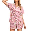 Funny Pajamas for Women Set Print Satin Loungewear Pjs Short Sleeve Button Down Top and Shorts Sets Sleepwear XS-3XL