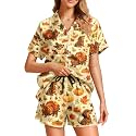 Funny Pajamas for Women Set Print Satin Loungewear Pjs Short Sleeve Button Down Top and Shorts Sets Sleepwear XS-3XL
