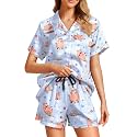 Funny Pajamas for Women Set Print Satin Loungewear Pjs Short Sleeve Button Down Top and Shorts Sets Sleepwear XS-3XL