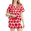 Funny Pajamas for Women Set Print Satin Loungewear Pjs Short Sleeve Button Down Top and Shorts Sets Sleepwear XS-3XL
