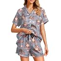Funny Pajamas for Women Set Print Satin Loungewear Pjs Short Sleeve Button Down Top and Shorts Sets Sleepwear XS-3XL