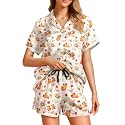 Funny Pajamas for Women Set Print Satin Loungewear Pjs Short Sleeve Button Down Top and Shorts Sets Sleepwear XS-3XL