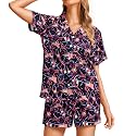 Funny Pajamas for Women Set Print Satin Loungewear Pjs Short Sleeve Button Down Top and Shorts Sets Sleepwear XS-3XL