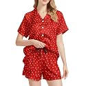 Funny Pajamas for Women Set Print Satin Loungewear Pjs Short Sleeve Button Down Top and Shorts Sets Sleepwear XS-3XL