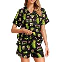 Funny Pajamas for Women Set Print Satin Loungewear Pjs Short Sleeve Button Down Top and Shorts Sets Sleepwear XS-3XL