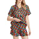 Funny Pajamas for Women Set Print Satin Loungewear Pjs Short Sleeve Button Down Top and Shorts Sets Sleepwear XS-3XL