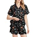 Funny Pajamas for Women Set Print Satin Loungewear Pjs Short Sleeve Button Down Top and Shorts Sets Sleepwear XS-3XL