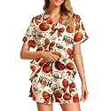 Funny Pajamas for Women Set Print Satin Loungewear Pjs Short Sleeve Button Down Top and Shorts Sets Sleepwear XS-3XL