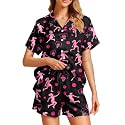 Funny Pajamas for Women Set Print Satin Loungewear Pjs Short Sleeve Button Down Top and Shorts Sets Sleepwear XS-3XL