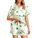 Funny Pajamas for Women Set Print Satin Loungewear Pjs Short Sleeve Button Down Top and Shorts Sets Sleepwear XS-3XL