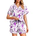 Funny Pajamas for Women Set Print Satin Loungewear Pjs Short Sleeve Button Down Top and Shorts Sets Sleepwear XS-3XL