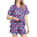 Funny Pajamas for Women Set Print Satin Loungewear Pjs Short Sleeve Button Down Top and Shorts Sets Sleepwear XS-3XL