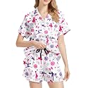 Funny Pajamas for Women Set Print Satin Loungewear Pjs Short Sleeve Button Down Top and Shorts Sets Sleepwear XS-3XL