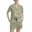 Funny Pajamas for Women Set Print Satin Loungewear Pjs Short Sleeve Button Down Top and Shorts Sets Sleepwear XS-3XL