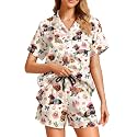 Funny Pajamas for Women Set Print Satin Loungewear Pjs Short Sleeve Button Down Top and Shorts Sets Sleepwear XS-3XL