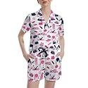 Funny Pajamas for Women Set Print Satin Loungewear Pjs Short Sleeve Button Down Top and Shorts Sets Sleepwear XS-3XL