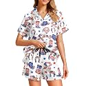Funny Pajamas for Women Set Print Satin Loungewear Pjs Short Sleeve Button Down Top and Shorts Sets Sleepwear XS-3XL