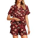 Funny Pajamas for Women Set Print Satin Loungewear Pjs Short Sleeve Button Down Top and Shorts Sets Sleepwear XS-3XL