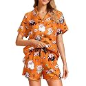 Funny Pajamas for Women Set Print Satin Loungewear Pjs Short Sleeve Button Down Top and Shorts Sets Sleepwear XS-3XL