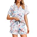 Funny Pajamas for Women Set Print Satin Loungewear Pjs Short Sleeve Button Down Top and Shorts Sets Sleepwear XS-3XL