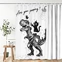 Funny Shower Curtain, Black Cat Riding Dinosaur Shower Curtains 70"X78"