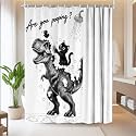 Funny Shower Curtain, Black Cat Riding Dinosaur Shower Curtains 60"X70"