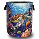 Ocean Animal Turtle Laundry Basket Oxford Cloth Foldable Hamper 18.9x16.5In