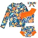 Funnycokid Baby Toddler Girls Swimsuit 4 Piece Bathing Suit Long Sleeve Rash Guard Sets 12 Months-7 Years
