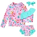 Funnycokid Baby Toddler Girls Swimsuit 4 Piece Bathing Suit Long Sleeve Rash Guard Sets 12 Months-7 Years