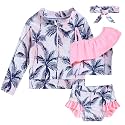 Funnycokid Baby Toddler Girls Swimsuit 4 Piece Bathing Suit Long Sleeve Rash Guard Sets 12 Months-7 Years